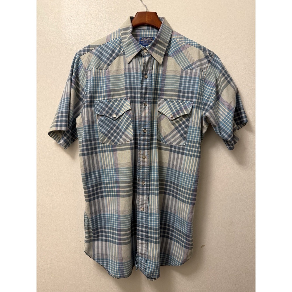 VTG Pendleton High-Grade Western Blue Plaid Snap Button Shirt Men's Large USA